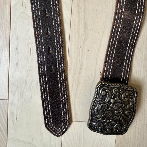 Western Leather Belt – Tooled Buckle, Made in Canada - Picture 3 of 7